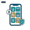 أيقونة تطبيق أبشر أفراد، وتظهر هاتفًا ذكيًا يحتوي على رموز للخدمات الرقمية وسهم تحميل وشارة أمان.