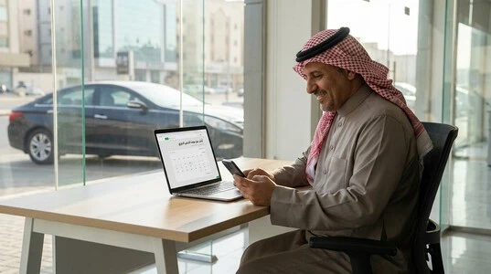 شخص يستعد لإكمال إجراءات أبشر حجز موعد الفحص الدوري للمركبة إلكترونيًا