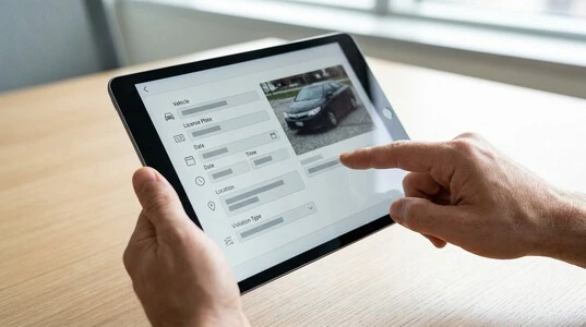 مراجعة صورة المخالفة وبيانات المركبة والتاريخ والوقت والموقع